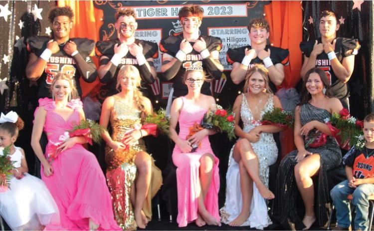 The 2023 CHS Football Homecoming Court is made up of back row from left,Lonnie Schuler, Connor Morlan, King Brady Matheson, Carl Peterson and John Hilligos. Front row from left, Flower girl, Journey Schuler, Ava Babinec, Aspen Evans, Queen Kaylin Beitz, Lauren Kimmel, Trista Looper and Decklan Owens. Photos by J.D. Meisner.