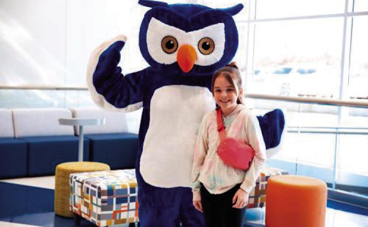 Central Tech’s owl mingles and engags with guests during the recent open house.