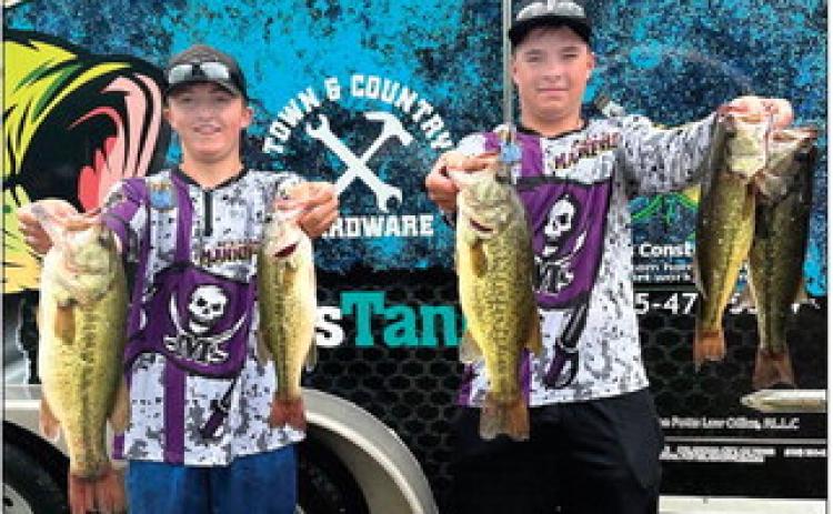 Conner Balthis (left) and Cooper Johnson (right) won the Oklahoma Bass Nation High School Fishing State Championship with a two-day total of 27.83 pounds.