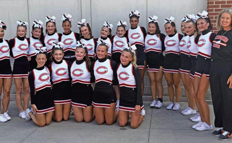 The Cushing Tiger Cheerleaders are state bound after a stellar performance in Stroud this past weekend. They are, back row from left, Mikayla Ward, Hadley Warden, Alli Bales, Ella Turner, Kendall Kelly, Dany Malone, Bella Miller, Brailyn McKim, Katelynn Kelly, Tessa Chavez, Brylen Scalf, Noel Bussell, Stevie Ethridge, Brylee Perry and Coach Amy Hoover. Front Row, from left, Ellie Andrews, Tayley Lovin, Ava Lidberg, Brinlee Bickell and Lily Robbins.