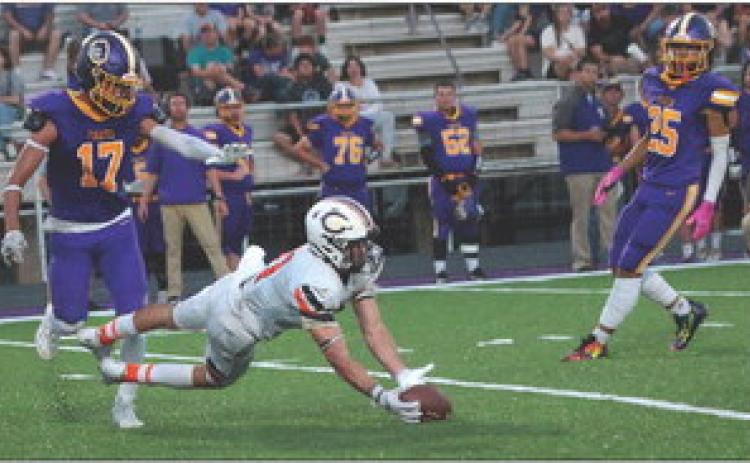 Senior receiver Brady Matheson makes a diving catch across the middle.