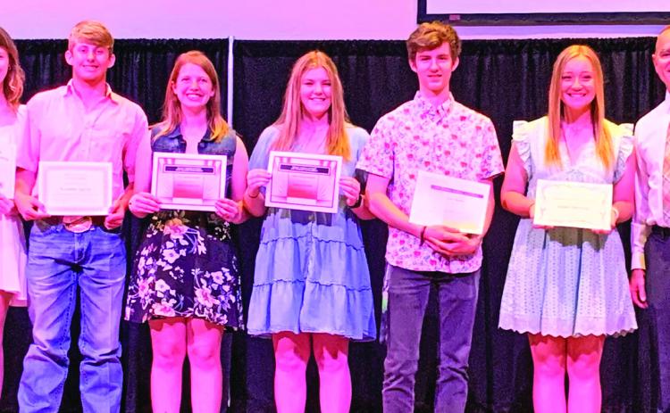 The Ripley Former Students and Teachers Organization recently awarded $1200 scholarships to six 2022 Ripley High School seniors. Recipients are from left: Marlee Lowe - Chuck McKnight Memorial Award; Karsten Spiva - Bruce Blakley Memorial Award; Ashlynn Huston - RFST Award; Harli Cundiff - RFST Award; Jesse Morris - Bob Mitchell Memorial Award; and Kailee Harting - Margaret Williamson Memorial Award. Presenting the awards was RFST President Bobby Simma.