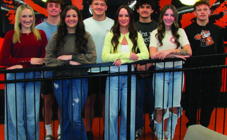 Pictured is the 2026 Cushing High School wrestling homecoming royalty. Top, from left is Bryce Ward, Kellen Fry, Brennon Ragan, Cash Stapleton. Bottom, from left is Emery Turner, Abby Cearley, Mattie Jones, and Laramie McCoy. Homecoming was Tuesday night where Ward and McCoy were named homecoming king and queen. See coronation ceremony photos in next week’s edition of the Cushing Citizen.