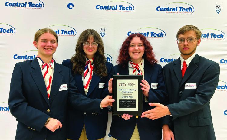 Pictured from left Cleveland High School's Katy Knapp, Mannford High School's Aliviah Jolly, Cushing High School's Dezirae White, and K12's Andrew Wyre earned second place in Parliamentary Procedure Team at the Business Professionals of America National Conference.