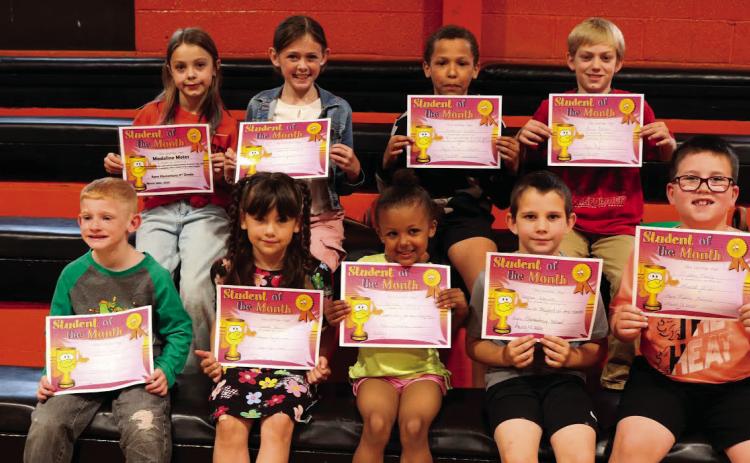 Agra Elementary recently had their monthly assembly with a them of “truthfulness”. Third grade students hosted the assembly and the March students of the month were recognized. Pictured are the Agra elementary March students of the month. Back row, From left: Madeline Motes, Harper Kinzie, Nathen Jones, and Briar Potter. Front row, From left: Grayson Byers, Marcella Davis, Natasha Farmer, Logan Norris, and Gideon Molloy