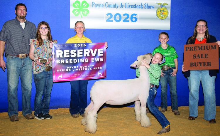 Blaire Mitchell of Cimarron Valley 4-H poses with her Dorset breeding ewe. Mitchell earned Reserve Champion with her Dorset Breeding Ewe in Class 1 and also had multiple placings in swine and gilt classes during the show. Photo by Meagan Stephens.