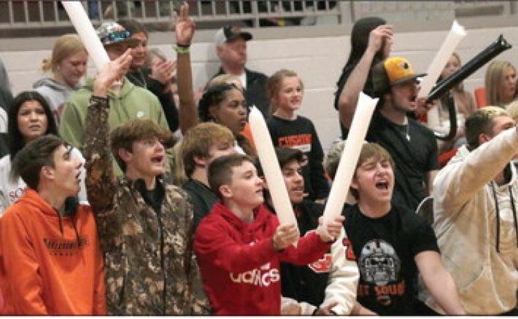 Cushing fans celebrate a Tiger three pointer. photo by J. D. Meisner