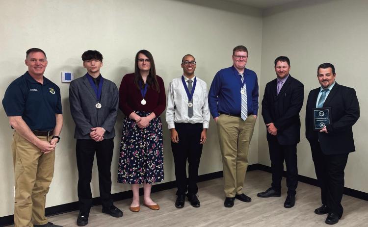 Adult team, 2nd place from L to R: Colonel G. Hall Sebren, Jr.; Cedric Mackey, Hominy; Morgan Kaiser, Drumright; DeVonte Jones, Cushing; Adain Wikel, Ripley; Dustin Ford; Nick Gaunt