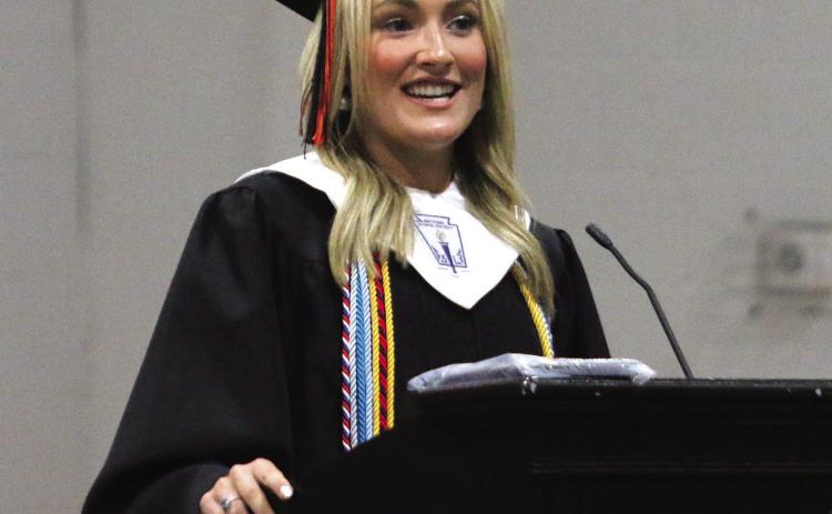 CHS Valedictorian Emery Turner gives her speech highlighting the love and diversity of the CHS class of 2026 during the graduation ceremony Friday, May 15. Photo by Allie Prater. See inside for more graduation photos.